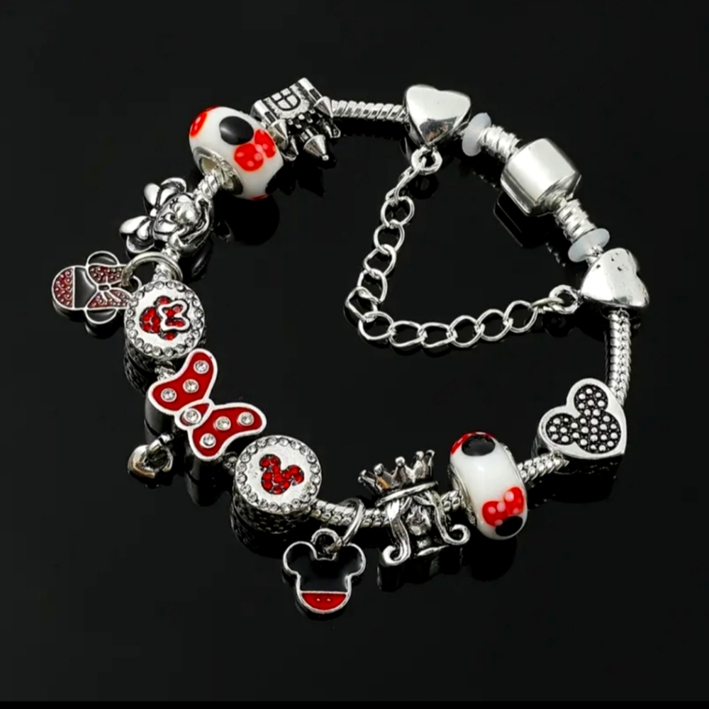 Charming Silver and Red Bracelet